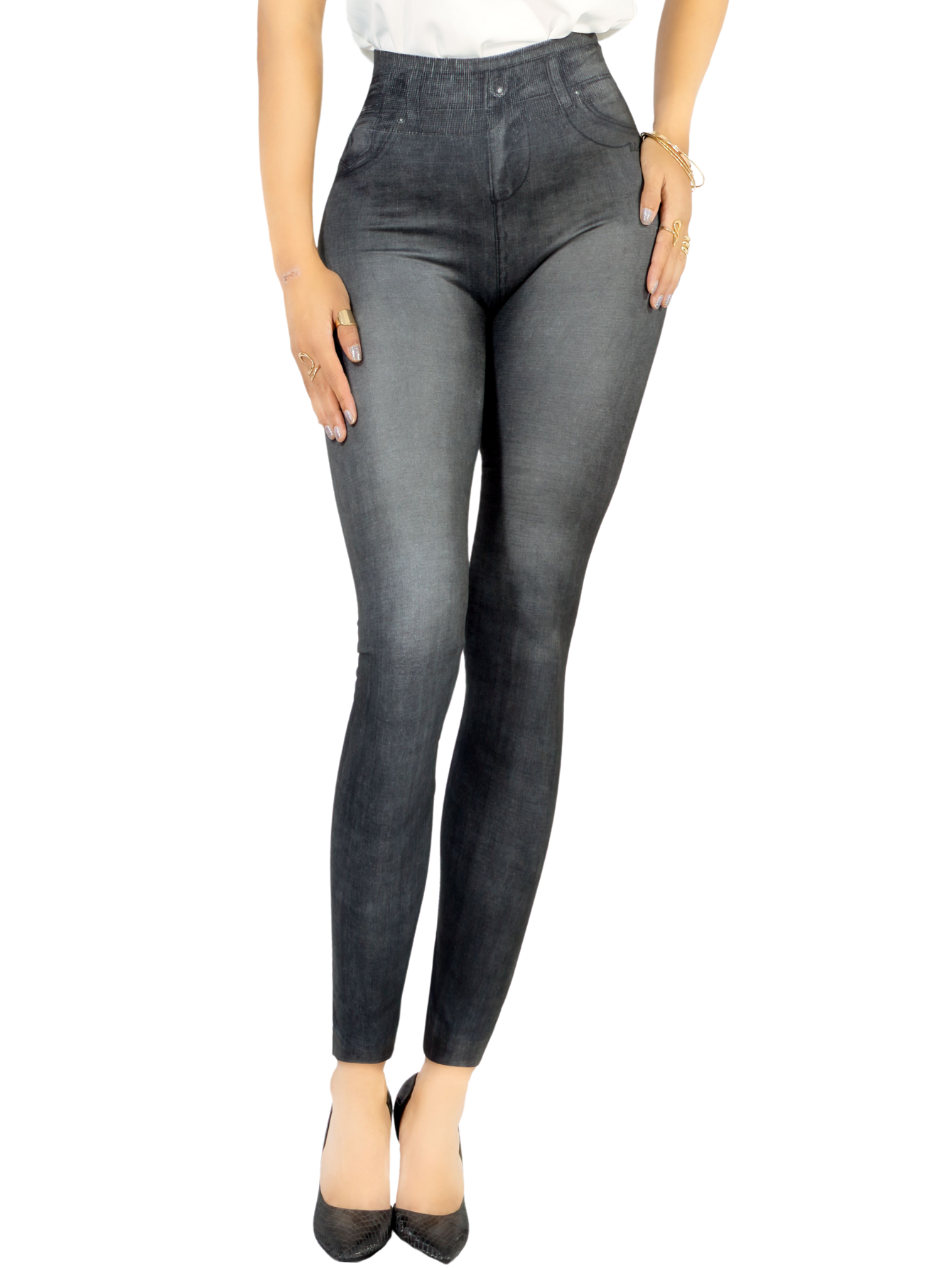 Foto 2 pulgar | Leggins Mujer Mezclilla Faja Alta Estilo Pantalón Mezclilla Calidad Premium Jegging Tiro Alto Lic-055-5 Negro Mallon