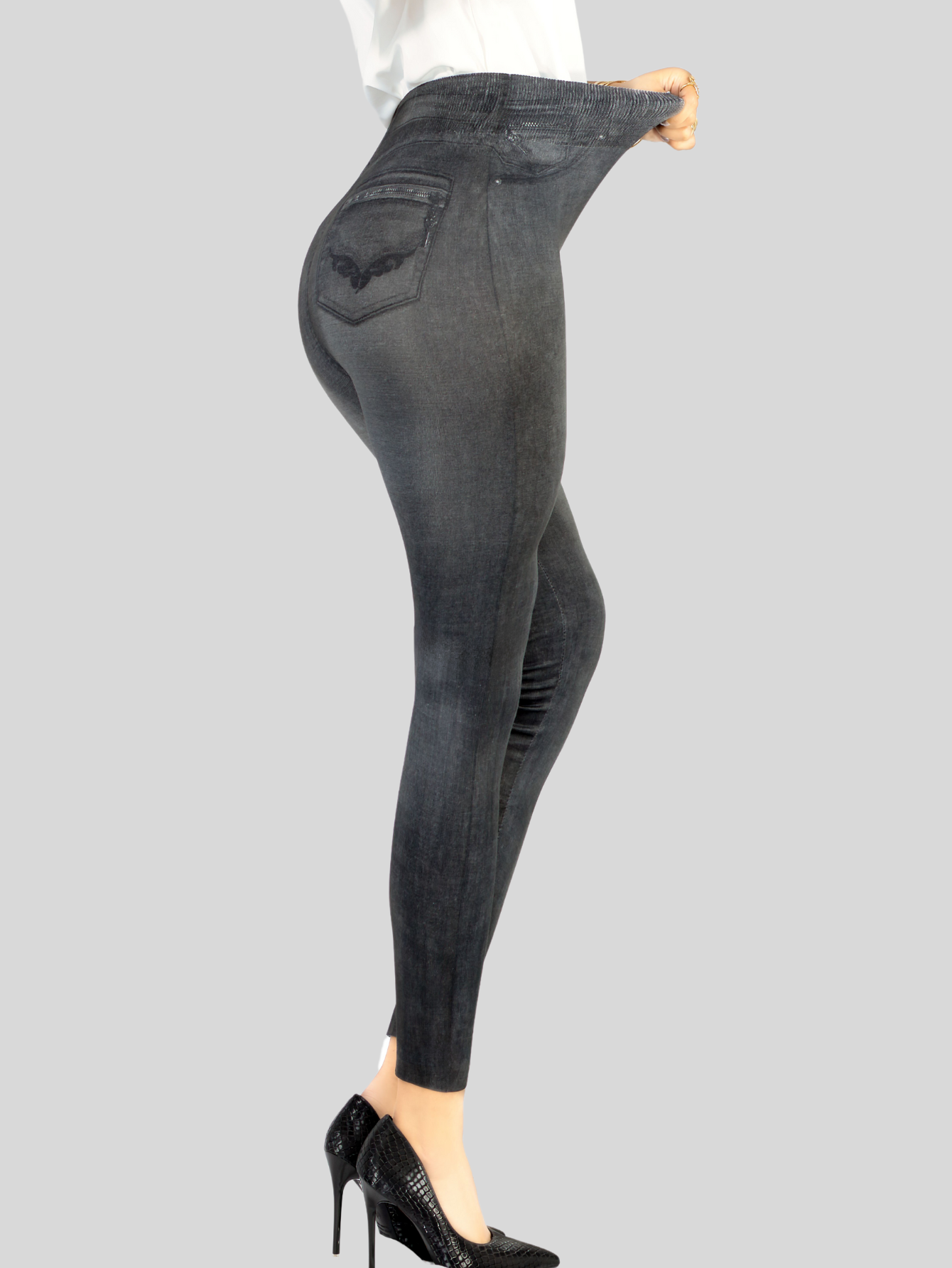 Foto 4 | Leggins Mujer Mezclilla Faja Alta Estilo Pantalón Mezclilla Calidad Premium Jegging Tiro Alto Lic-055-5 Negro Mallon