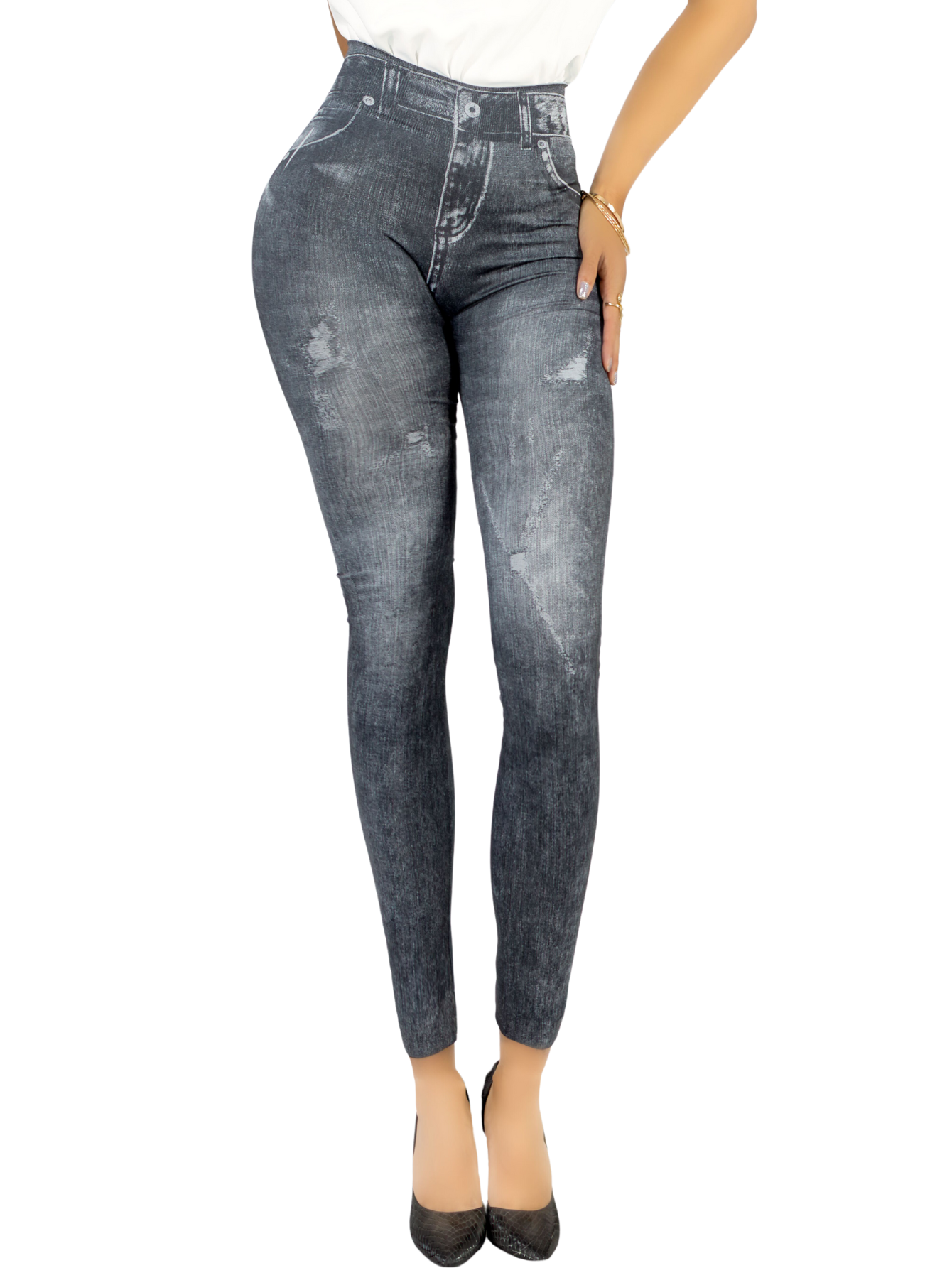 Foto 2 pulgar | Leggins Mujer Mezclilla Faja Alta Estilo Pantalón Mezclilla Calidad Premium Jegging Tiro Alto Lic-055-5 Negro Mallon