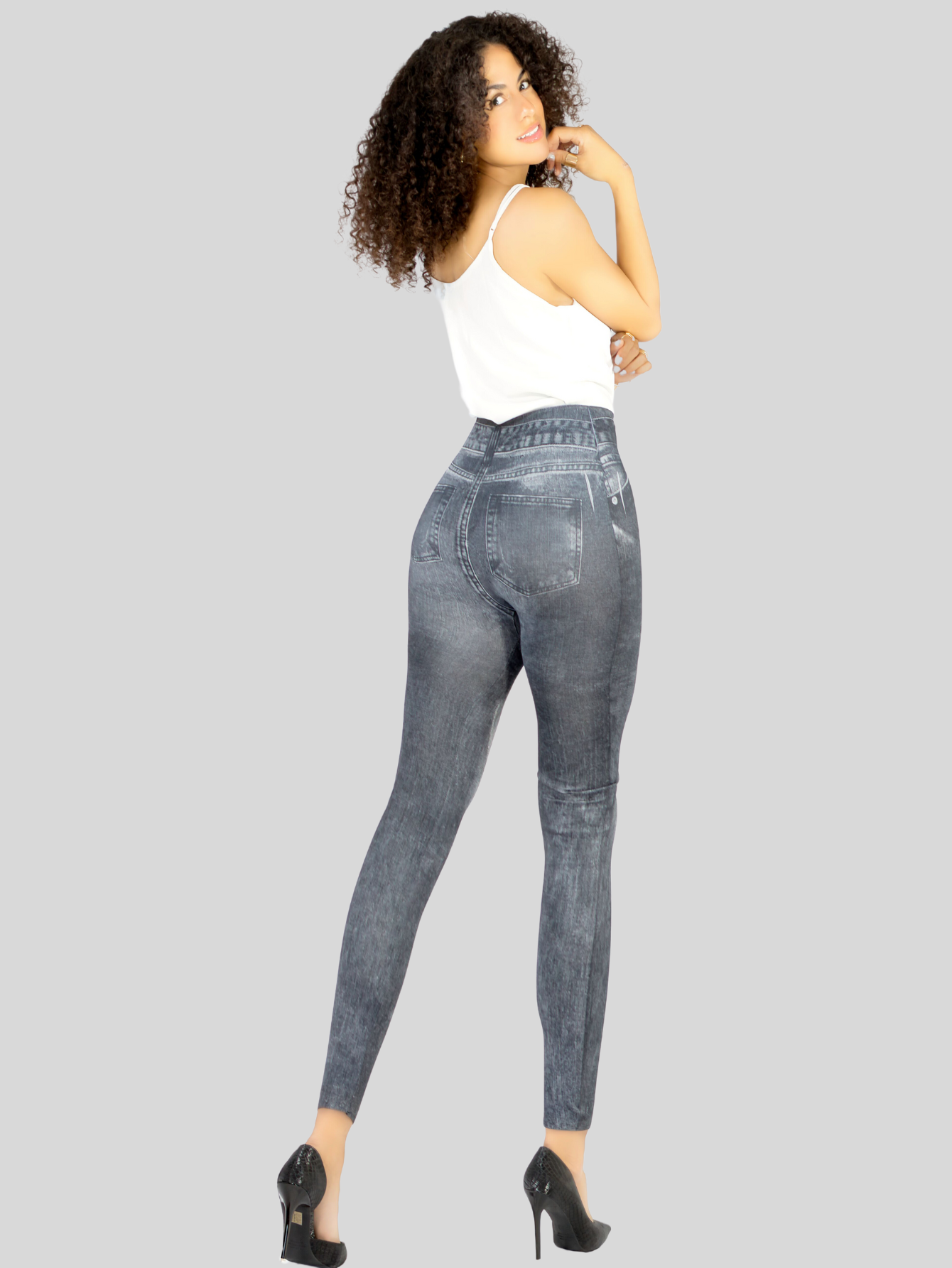 Foto 4 pulgar | Leggins Mujer Mezclilla Faja Alta Estilo Pantalón Mezclilla Calidad Premium Jegging Tiro Alto Lic-055-5 Negro Mallon