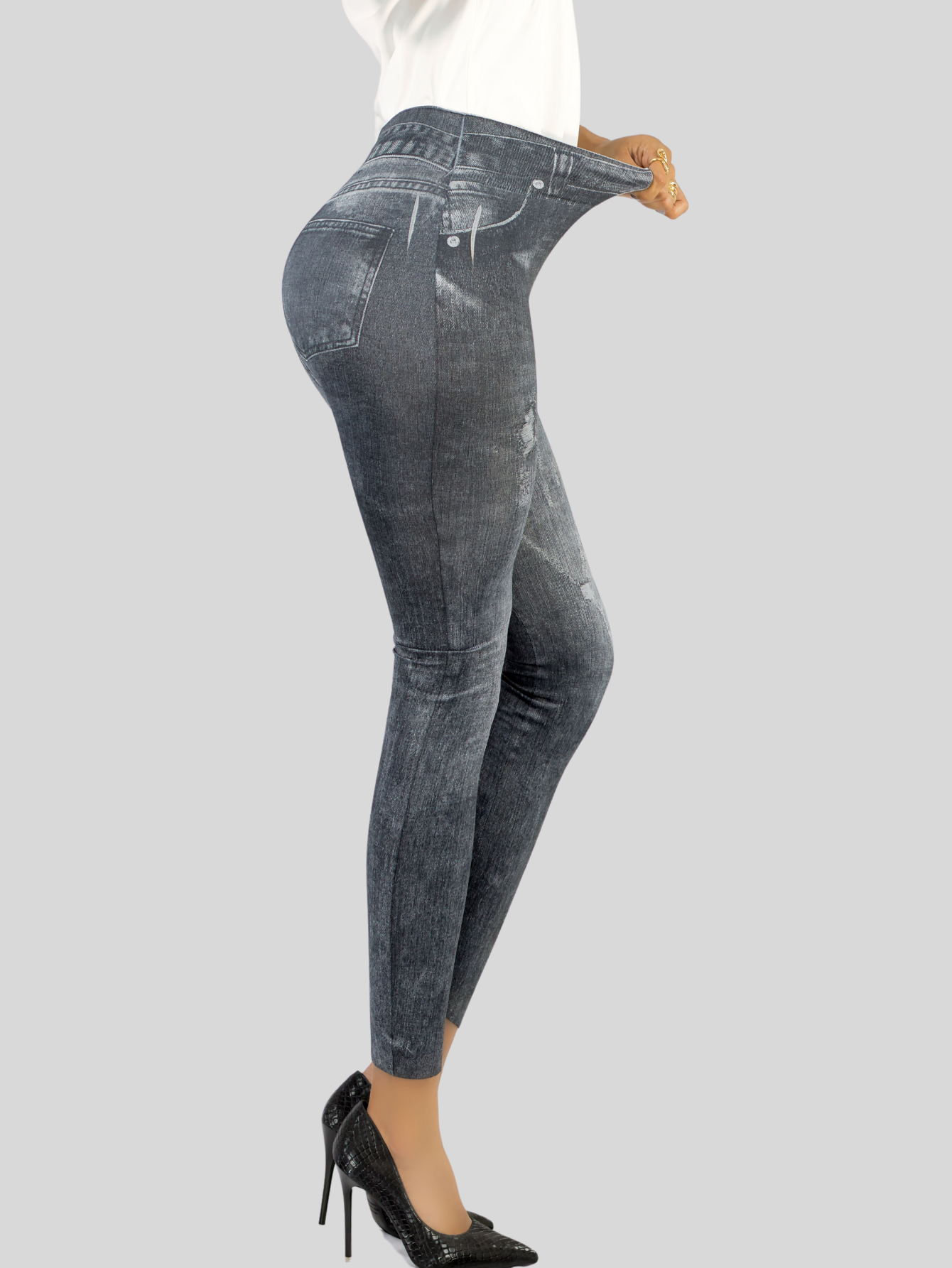 Foto 4 | Leggins Mujer Mezclilla Faja Alta Estilo Pantalón Mezclilla Calidad Premium Jegging Tiro Alto Lic-055-5 Negro Mallon