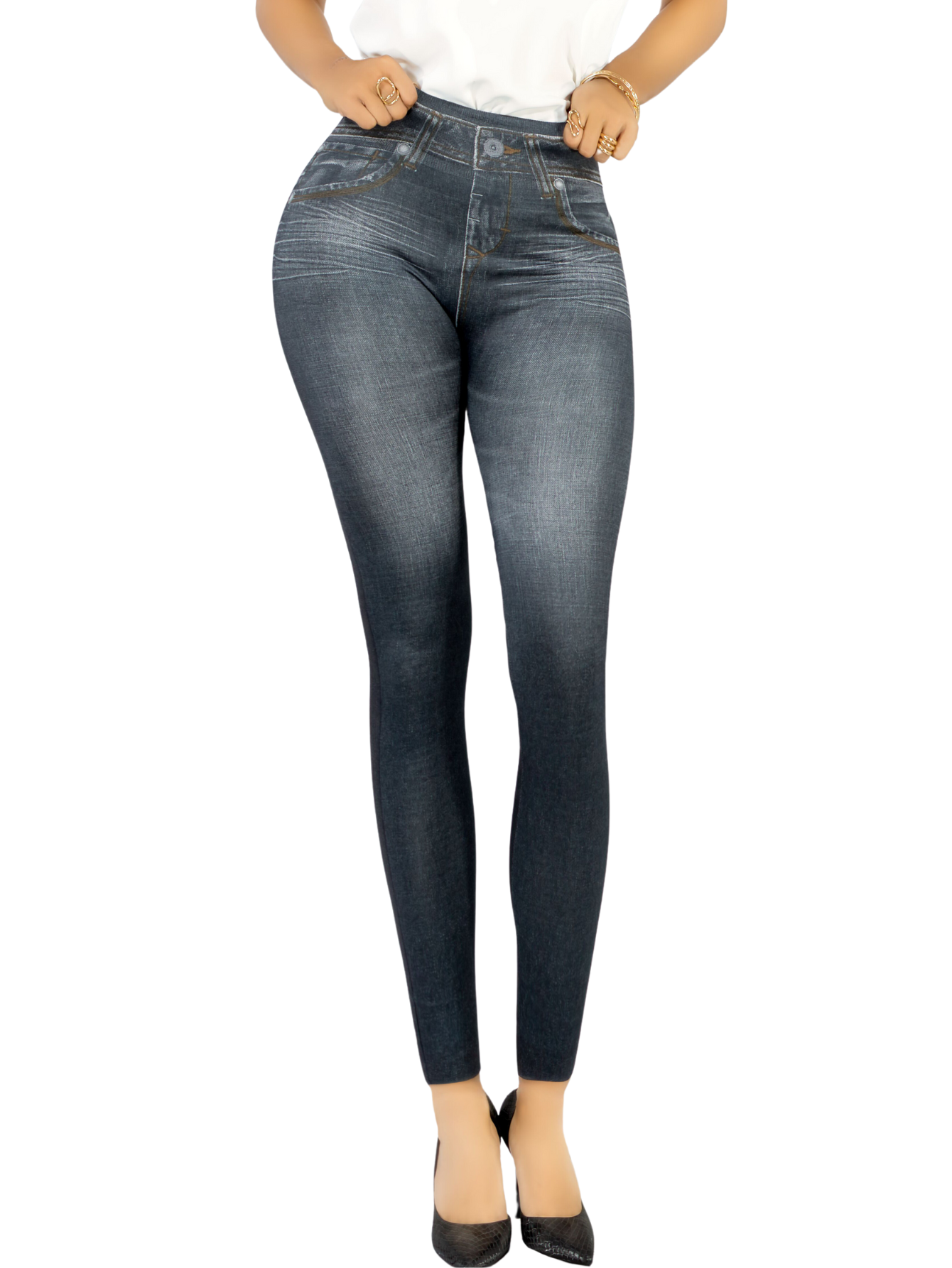 Foto 2 pulgar | Leggins Mujer Unitalla Mezclilla Faja Alta Estilo Pantalón Mezclilla Calidad Premium Tiro Alto Lic-055-5 Negro Mallo