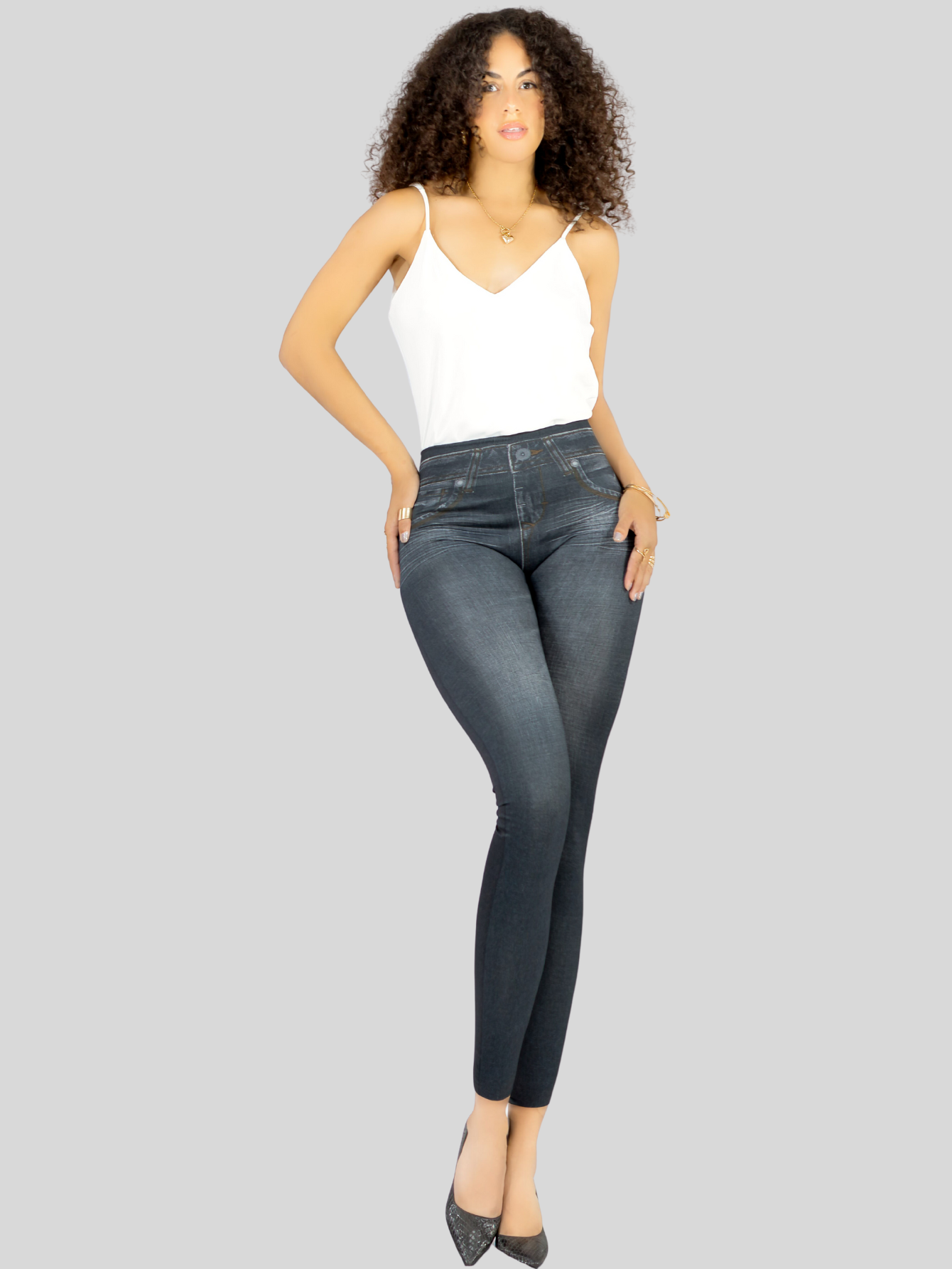 Foto 3 pulgar | Leggins Mujer Unitalla Mezclilla Faja Alta Estilo Pantalón Mezclilla Calidad Premium Tiro Alto Lic-055-5 Negro Mallo