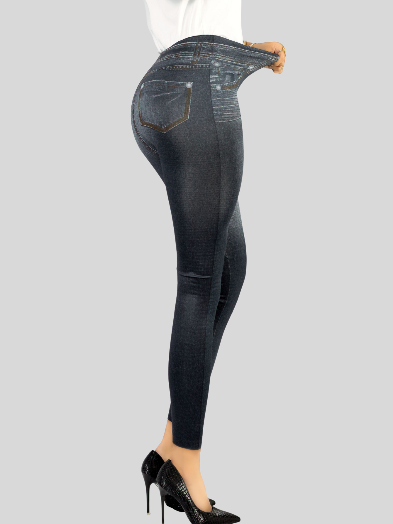 Foto 5 pulgar | Leggins Mujer Unitalla Mezclilla Faja Alta Estilo Pantalón Mezclilla Calidad Premium Tiro Alto Lic-055-5 Negro Mallo