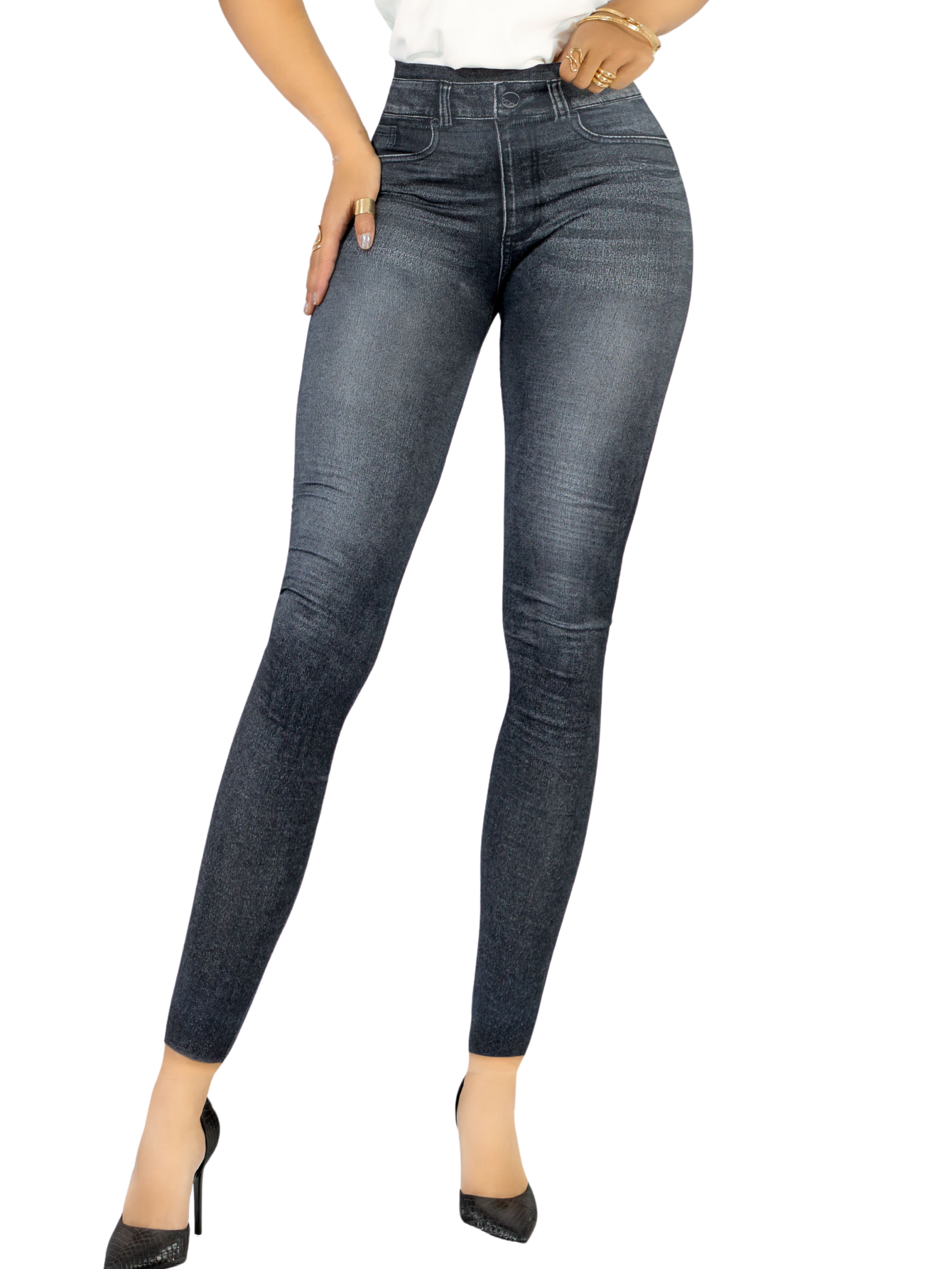 Foto 2 pulgar | Leggins Mujer Unitalla Mezclilla Faja Alta Estilo Pantalón Mezclilla Calidad Premium Tiro Alto Lic-055-5 Negro Mallo