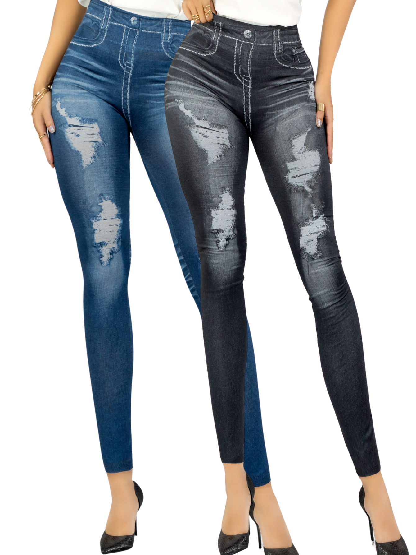 Foto 2 pulgar | Pack De 2 Leggins Unitalla Mujer Mezclilla Faja Alta Estilo Pantalón Mezclilla Lic-55-5-px2 Variedad De Diseños