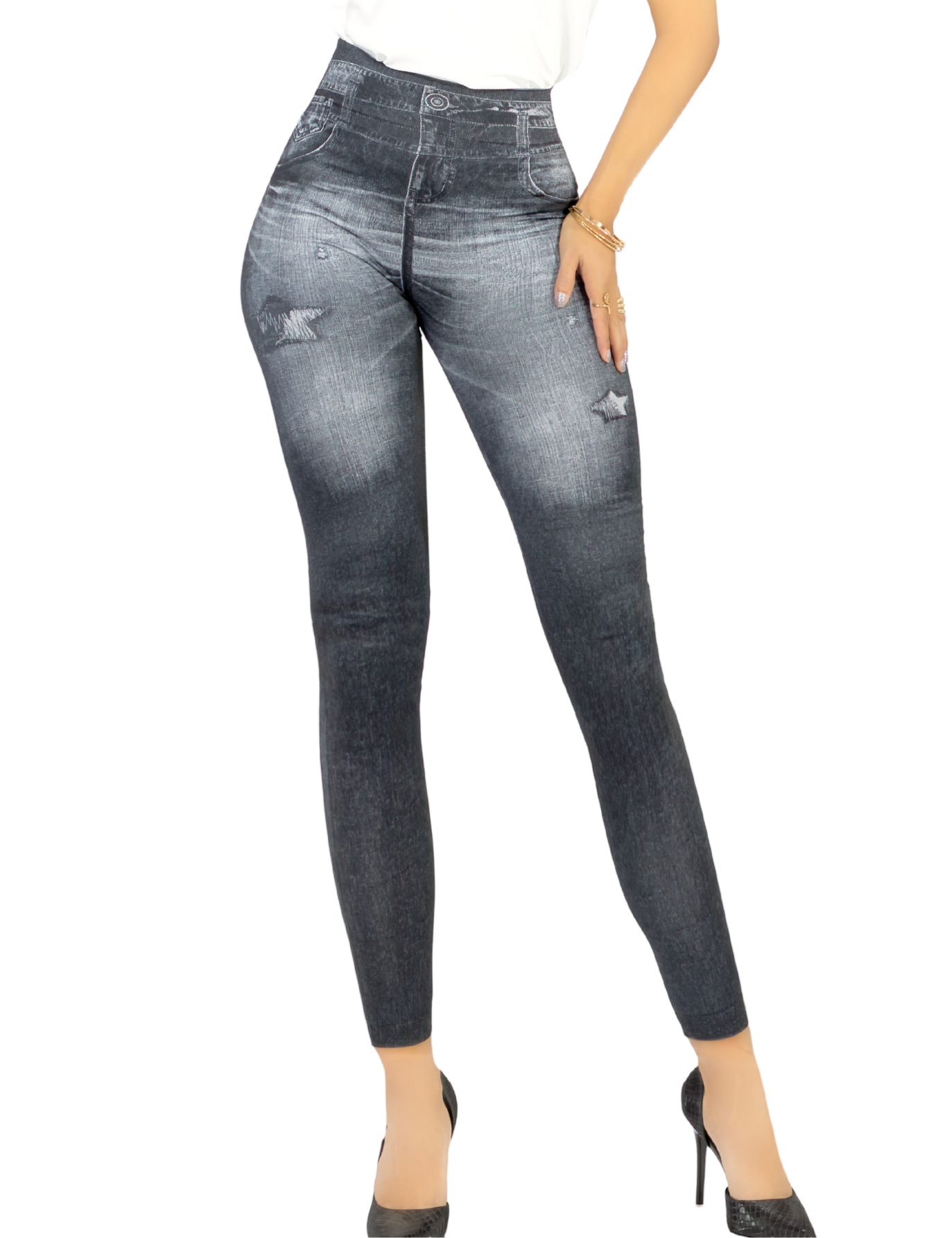Foto 2 pulgar | Leggins Mujer Unitalla Mezclilla Faja Alta Estilo Pantalón Mezclilla Calidad Premium Tiro Alto Lic-055-5 Negro Mallo