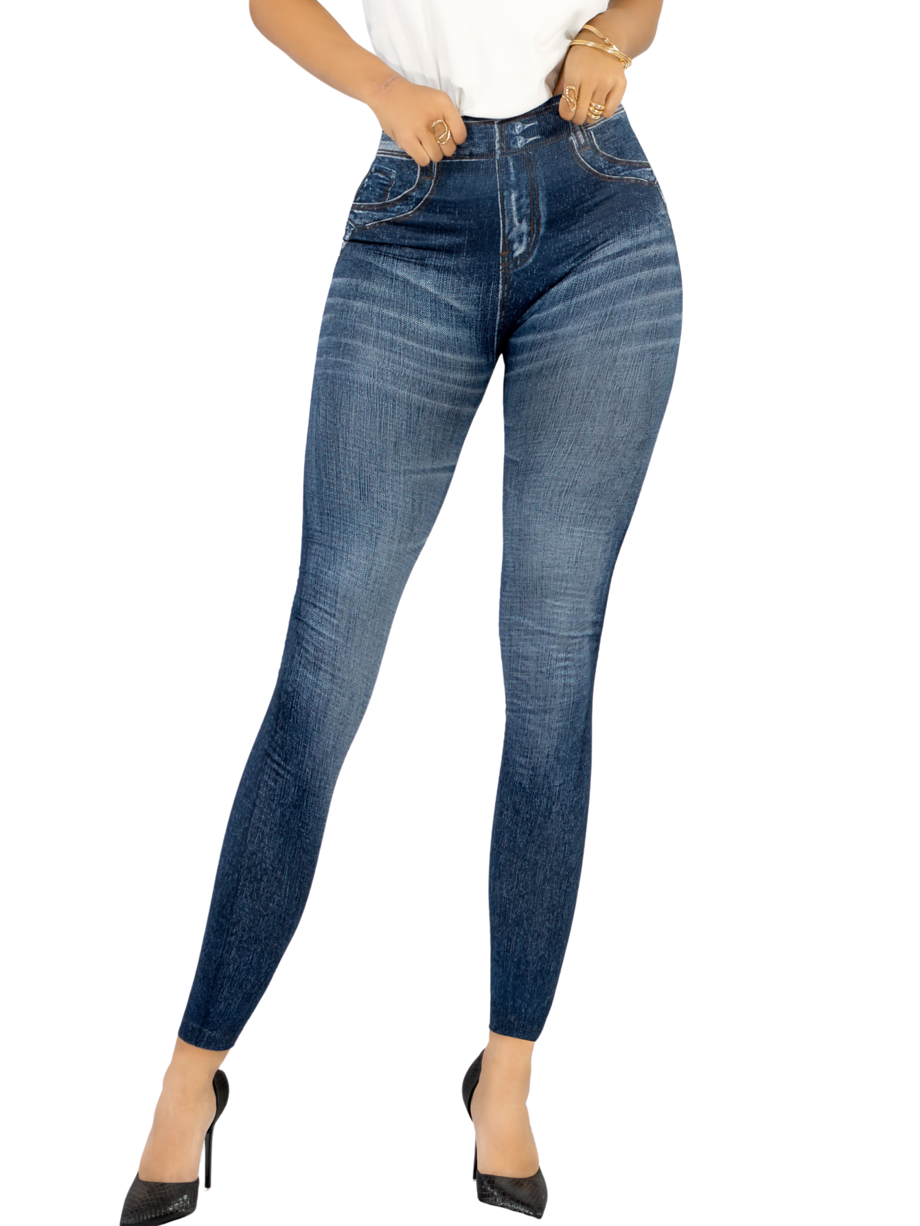 Foto 2 pulgar | Leggins Mujer Unitalla Mezclilla Faja Alta Estilo Pantalón Mezclilla Calidad Premium Tiro Alto Lic-055-5 Azul Mallon