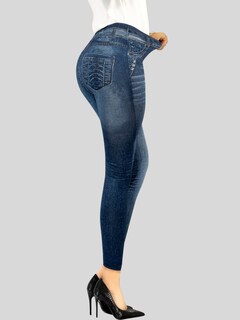 Foto 4 | Leggins Mujer Unitalla Mezclilla Faja Alta Estilo Pantalón Mezclilla Calidad Premium Tiro Alto Lic-055-5 Azul Mallon