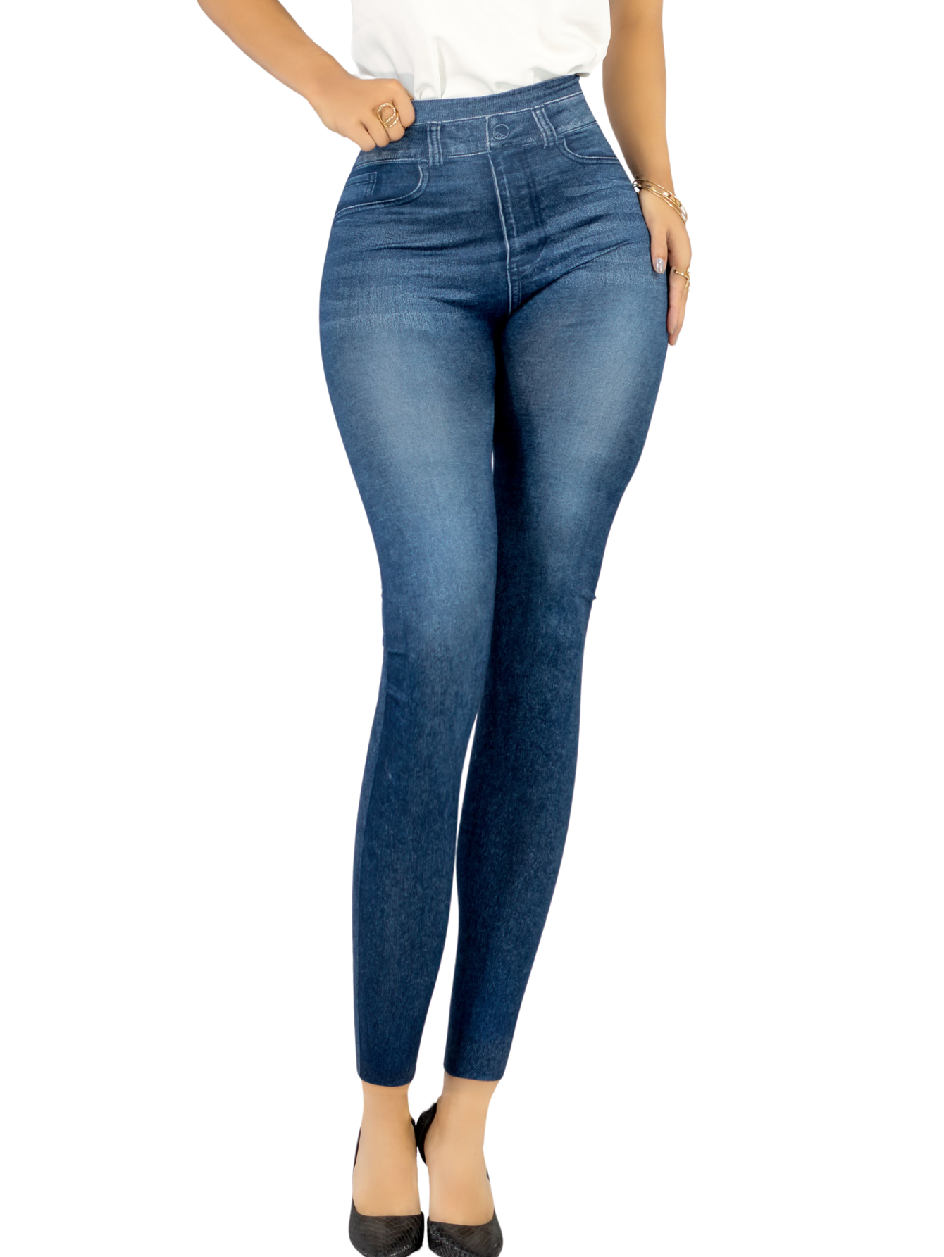 Leggins Mujer Unitalla Mezclilla Faja Alta Estilo Pantalón Mezclilla Calidad Premium Tiro Alto Lic-055-5 Azul Mallon