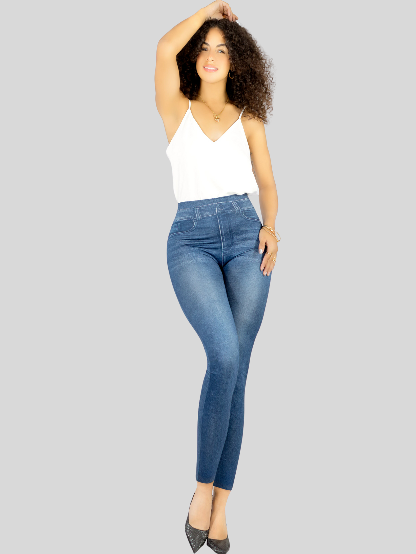 Foto 3 pulgar | Leggins Mujer Unitalla Mezclilla Faja Alta Estilo Pantalón Mezclilla Calidad Premium Tiro Alto Lic-055-5 Azul Mallon