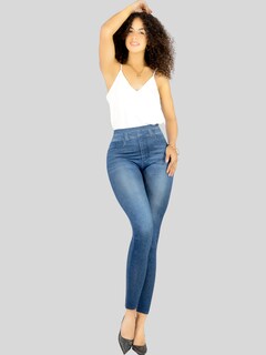 Foto 2 | Leggins Mujer Unitalla Mezclilla Faja Alta Estilo Pantalón Mezclilla Calidad Premium Tiro Alto Lic-055-5 Azul Mallon