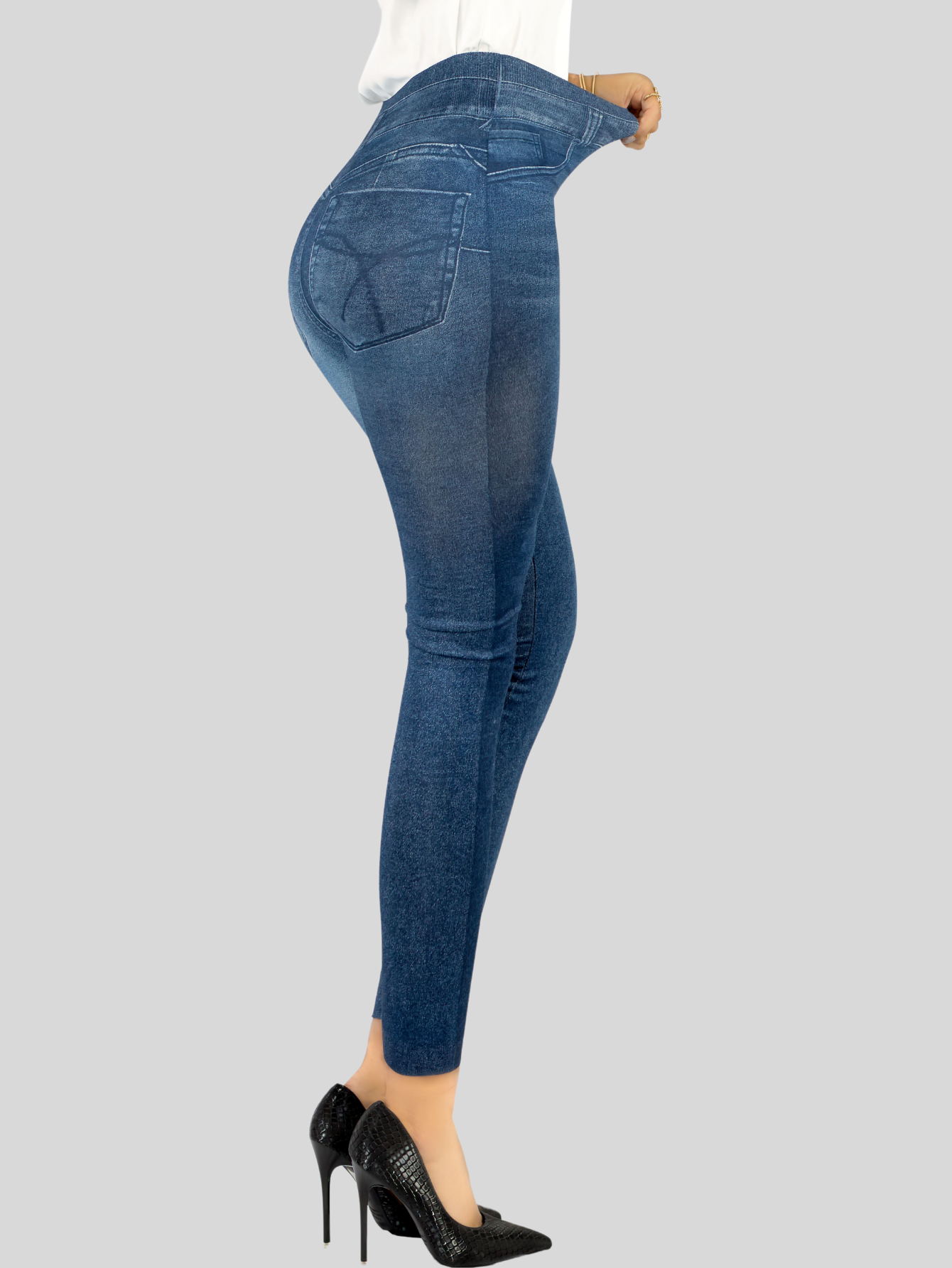 Foto 5 pulgar | Leggins Mujer Unitalla Mezclilla Faja Alta Estilo Pantalón Mezclilla Calidad Premium Tiro Alto Lic-055-5 Azul Mallon
