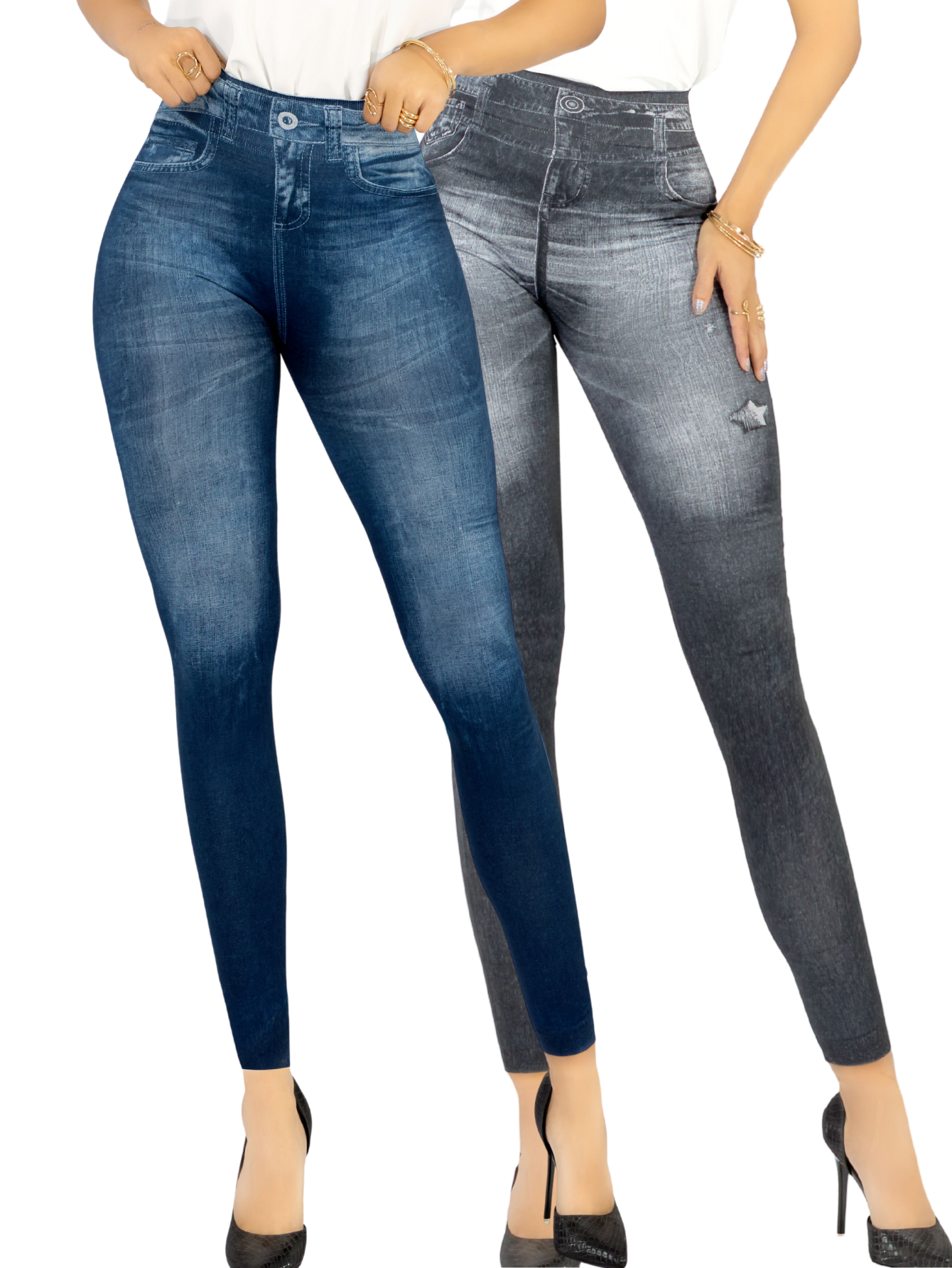 Foto 2 pulgar | Pack De 2 Leggins Unitalla Mujer Mezclilla Faja Alta Estilo Pantalón Mezclilla Lic-55-5-px2 Variedad De Diseños