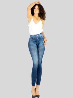 Foto 5 | Pack De 2 Leggins Unitalla Mujer Mezclilla Faja Alta Estilo Pantalón Mezclilla Lic-55-5-px2 Variedad De Diseños