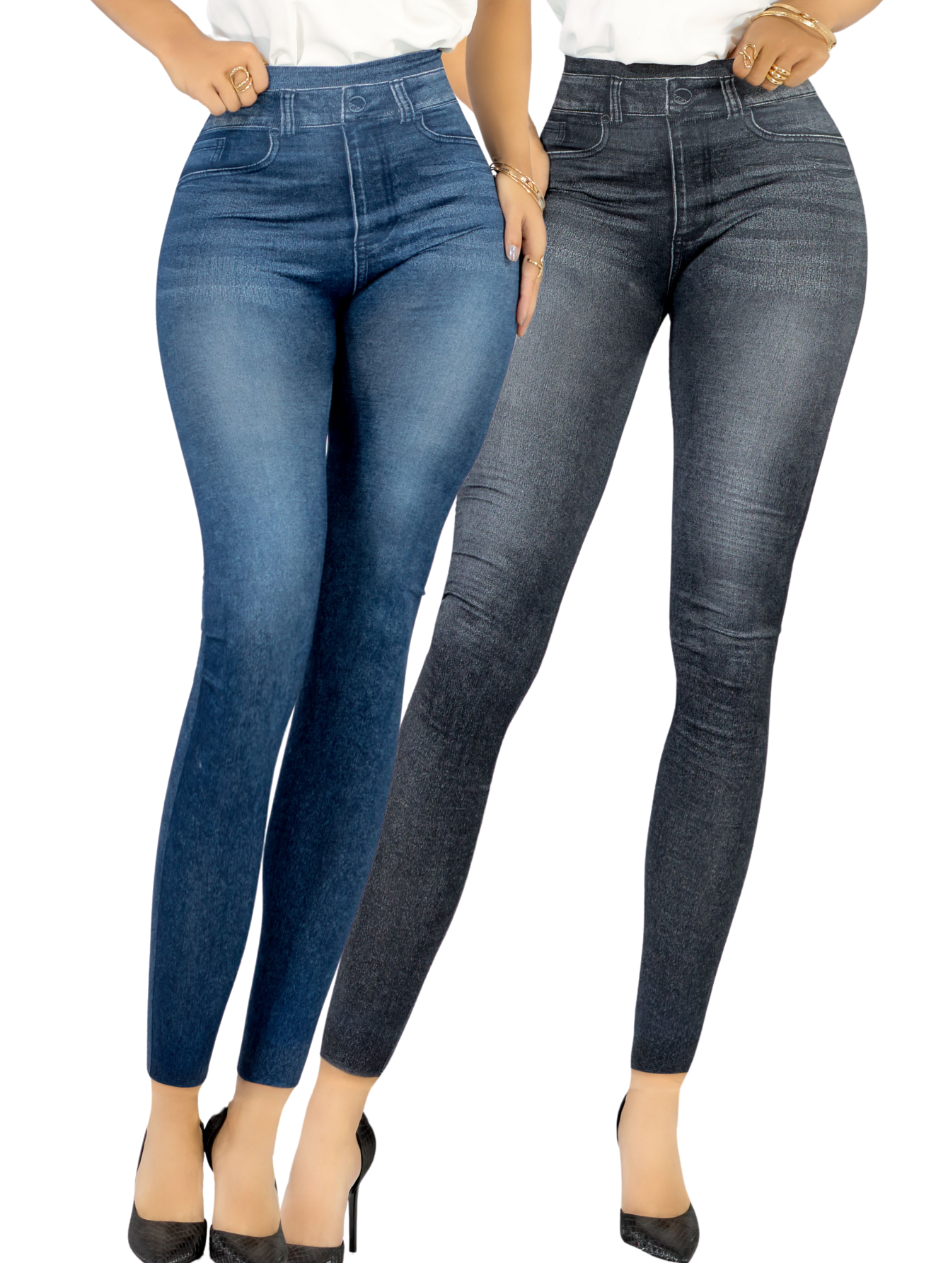 Pack De 2 Leggins Unitalla Mujer Mezclilla Faja Alta Estilo Pantalón Mezclilla Lic-55-5-px2 Variedad De Diseños