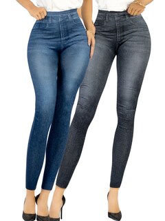 Foto 1 | Pack De 2 Leggins Unitalla Mujer Mezclilla Faja Alta Estilo Pantalón Mezclilla Lic-55-5-px2 Variedad De Diseños