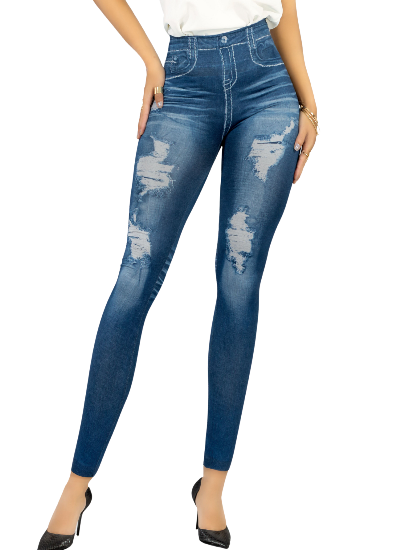Leggins Mujer Unitalla Mezclilla Faja Alta Estilo Pantalón Mezclilla Calidad Premium Tiro Alto Lic-055-5 Azul Mallon