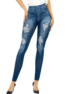 Foto 1 | Leggins Mujer Unitalla Mezclilla Faja Alta Estilo Pantalón Mezclilla Calidad Premium Tiro Alto Lic-055-5 Azul Mallon