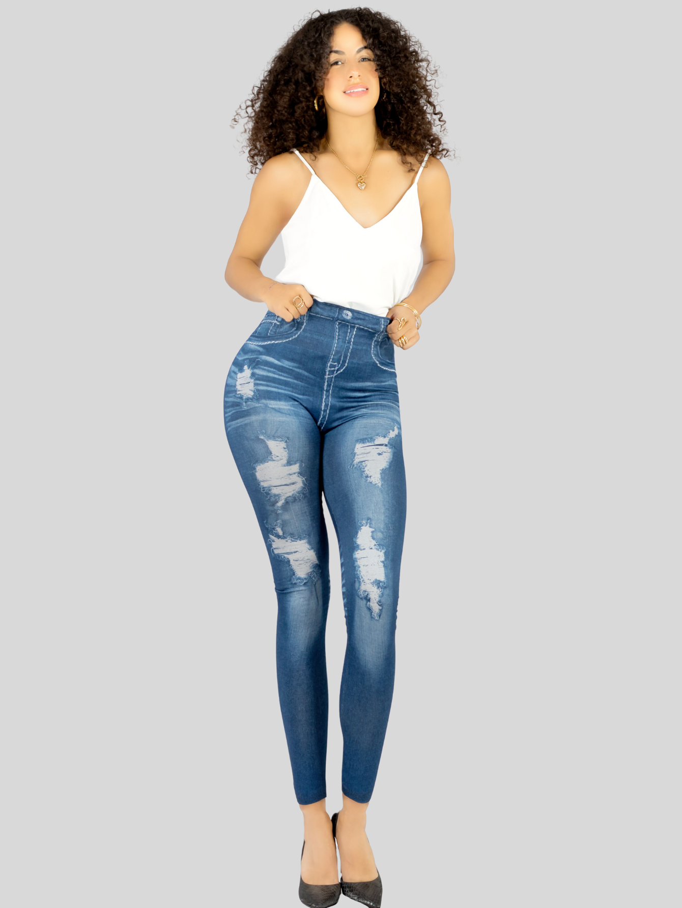 Foto 3 pulgar | Leggins Mujer Unitalla Mezclilla Faja Alta Estilo Pantalón Mezclilla Calidad Premium Tiro Alto Lic-055-5 Azul Mallon