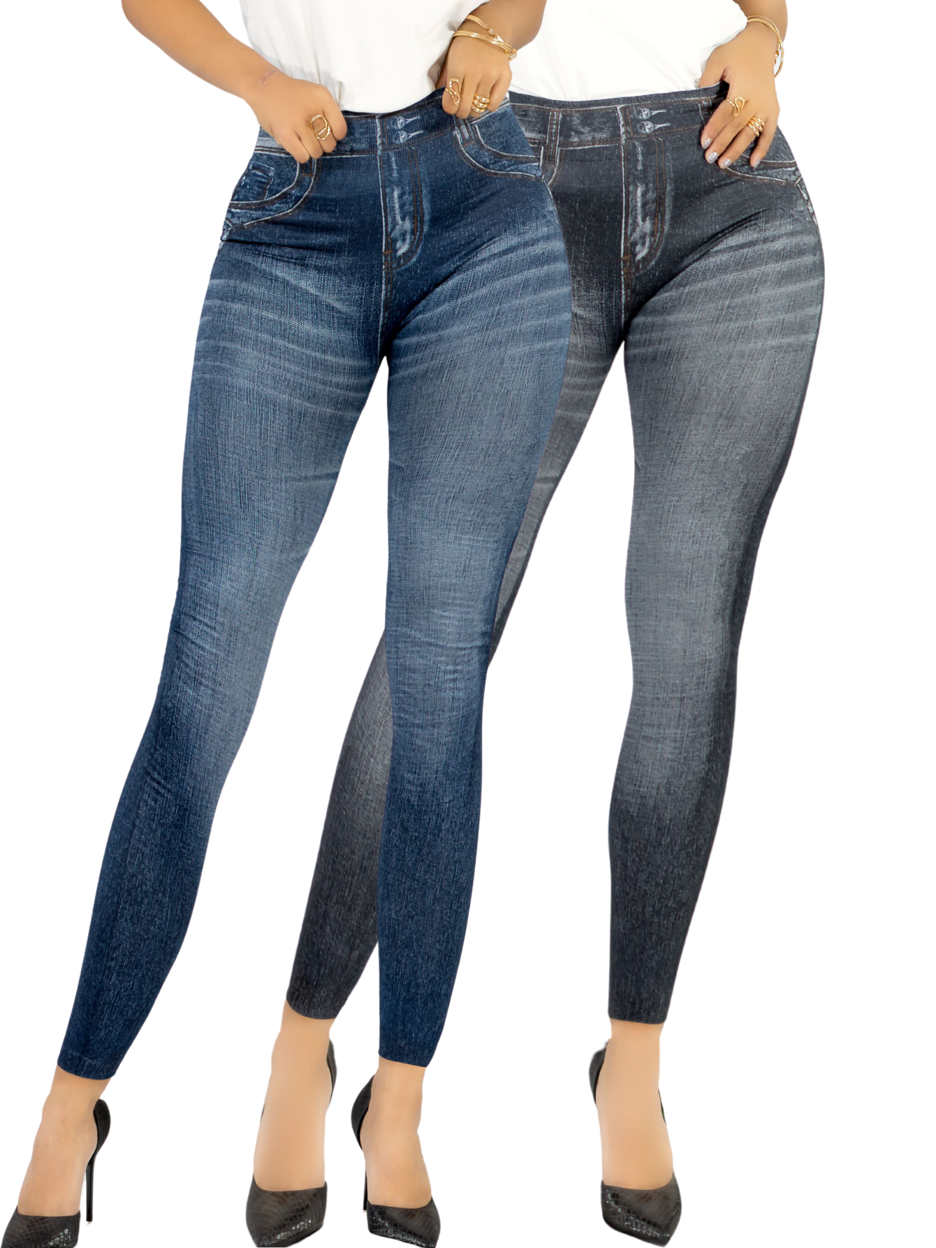 Foto 2 pulgar | Pack De 2 Leggins Unitalla Mujer Mezclilla Faja Alta Estilo Pantalón Mezclilla Lic-55-5-px2 Variedad De Diseños