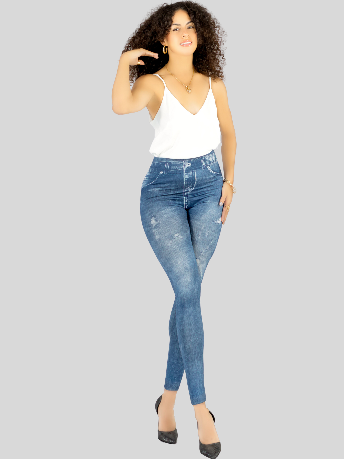 Foto 3 pulgar | Pack De 2 Leggins Unitalla Mujer Mezclilla Faja Alta Estilo Pantalón Mezclilla Lic-55-5-px2 Variedad De Diseños