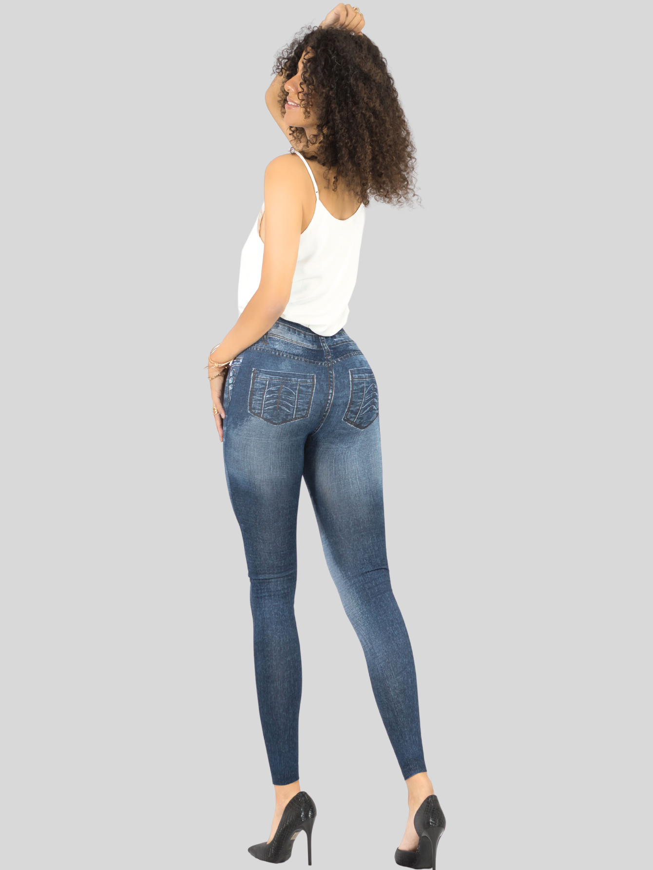 Foto 3 | Pack De 2 Leggins Unitalla Mujer Mezclilla Faja Alta Estilo Pantalón Mezclilla Lic-55-5-px2 Variedad De Diseños