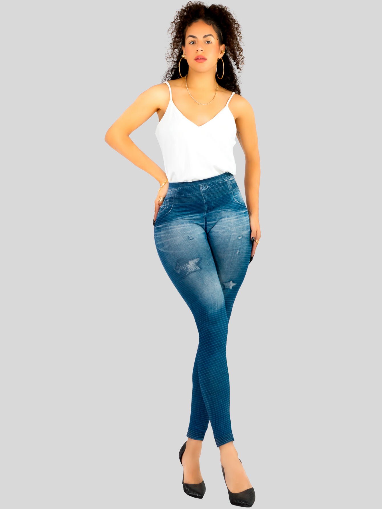 Foto 3 pulgar | Leggins Mujer Unitalla Mezclilla Faja Alta Estilo Pantalón Mezclilla Calidad Premium Tiro Alto Lic-055-5 Azul Mallon