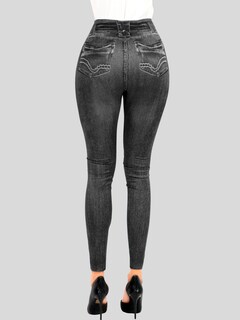 Foto 3 | Leggins Mujer Unitalla Mezclilla Faja Alta Estilo Pantalón Mezclilla Calidad Premium Tiro Alto Lic-055-5 Negro Mallo