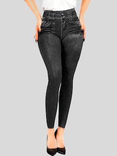 Foto 4 | Leggins Mujer Unitalla Mezclilla Faja Alta Estilo Pantalón Mezclilla Calidad Premium Tiro Alto Lic-055-5 Negro Mallo
