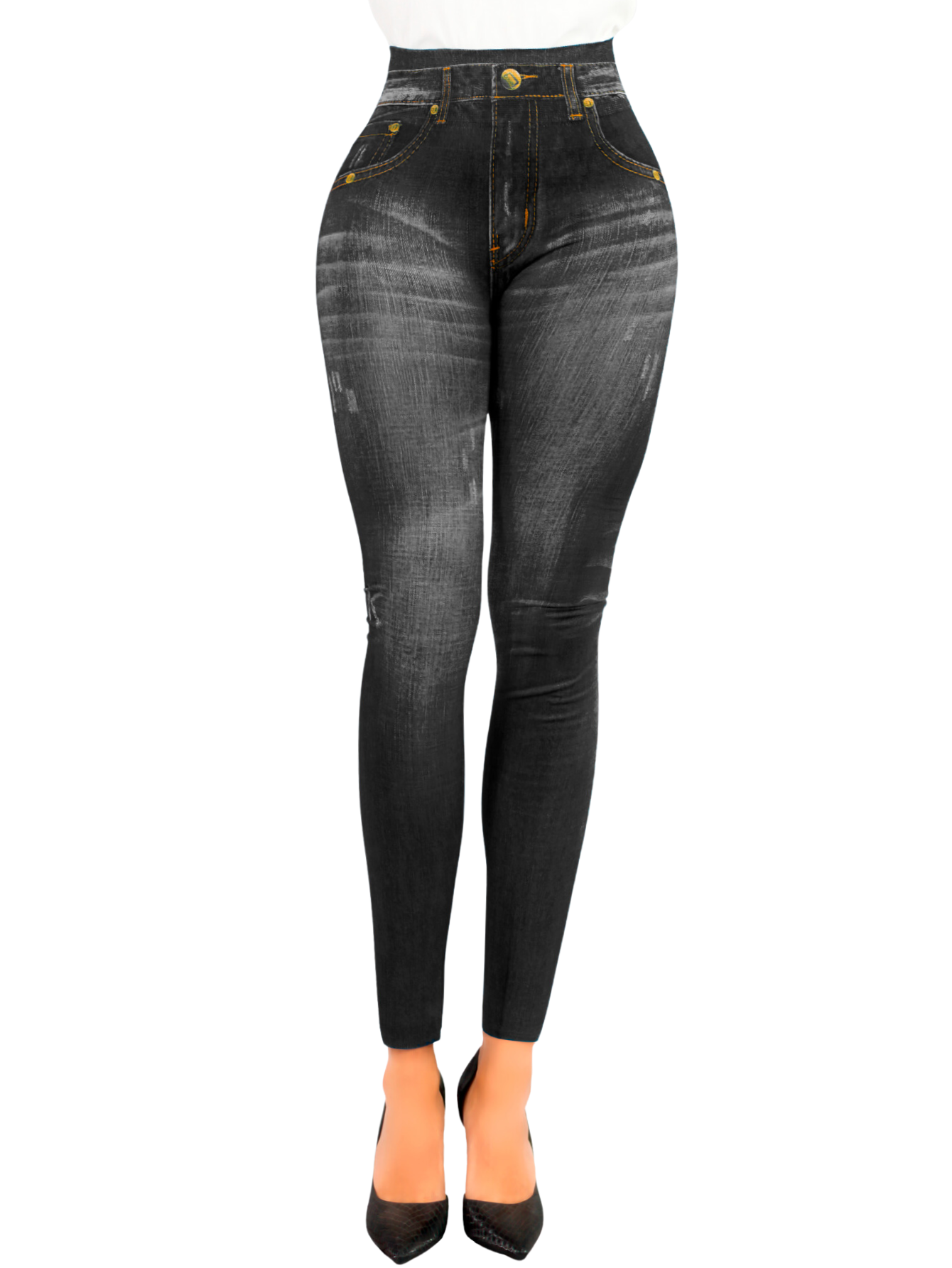 Foto 2 pulgar | Leggins Mujer Unitalla Mezclilla Faja Alta Estilo Pantalón Mezclilla Calidad Premium Tiro Alto Lic-055-5 Negro Mallo