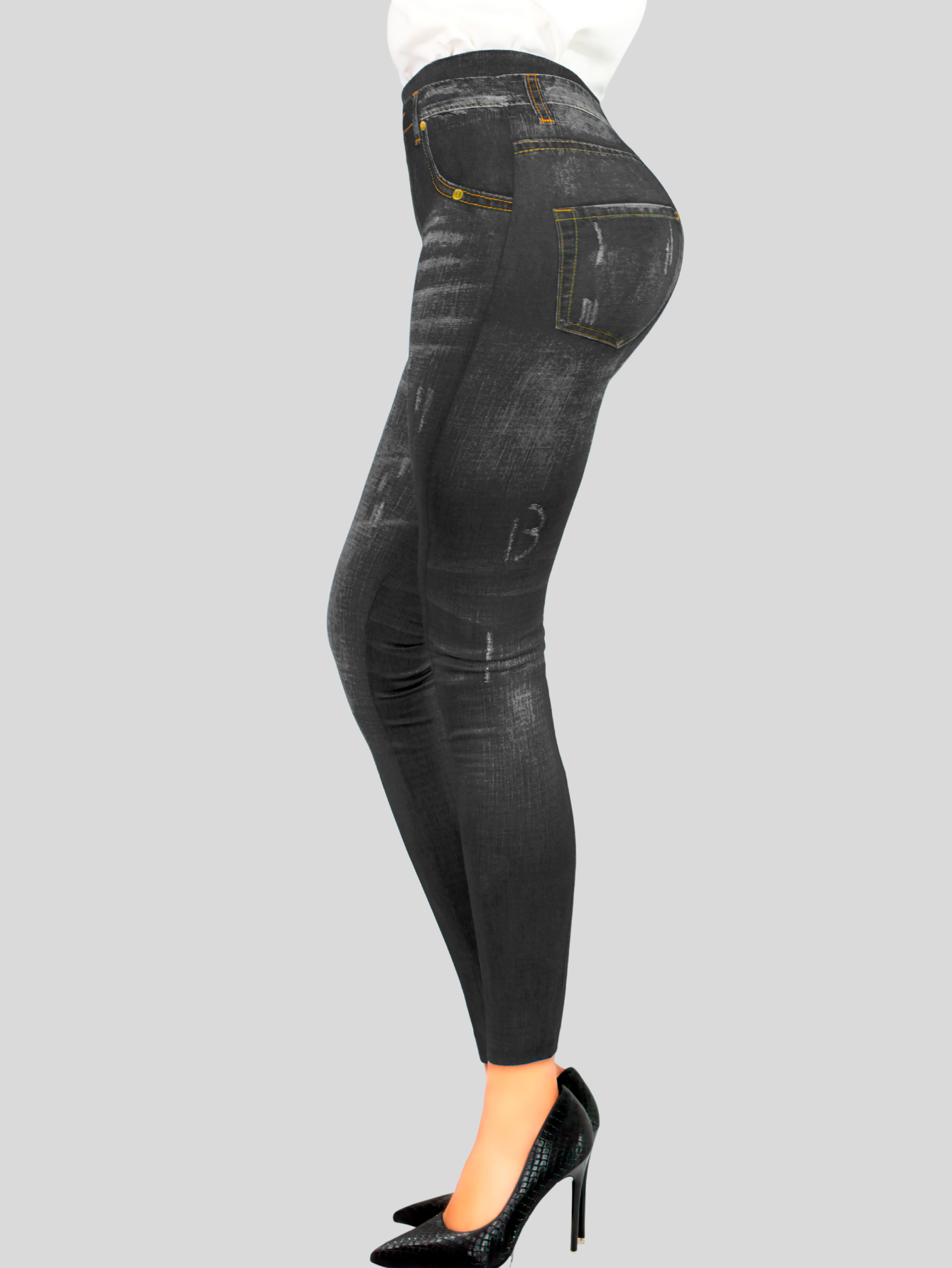 Foto 3 pulgar | Leggins Mujer Unitalla Mezclilla Faja Alta Estilo Pantalón Mezclilla Calidad Premium Tiro Alto Lic-055-5 Negro Mallo