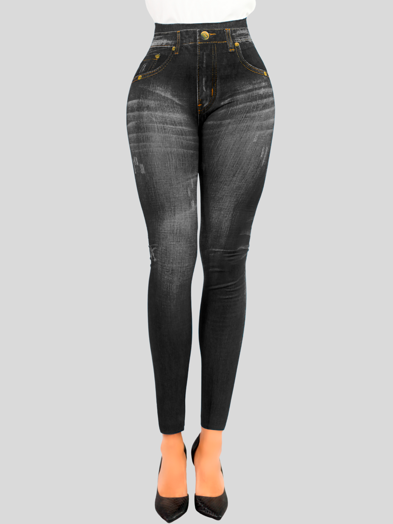 Foto 5 pulgar | Leggins Mujer Unitalla Mezclilla Faja Alta Estilo Pantalón Mezclilla Calidad Premium Tiro Alto Lic-055-5 Negro Mallo