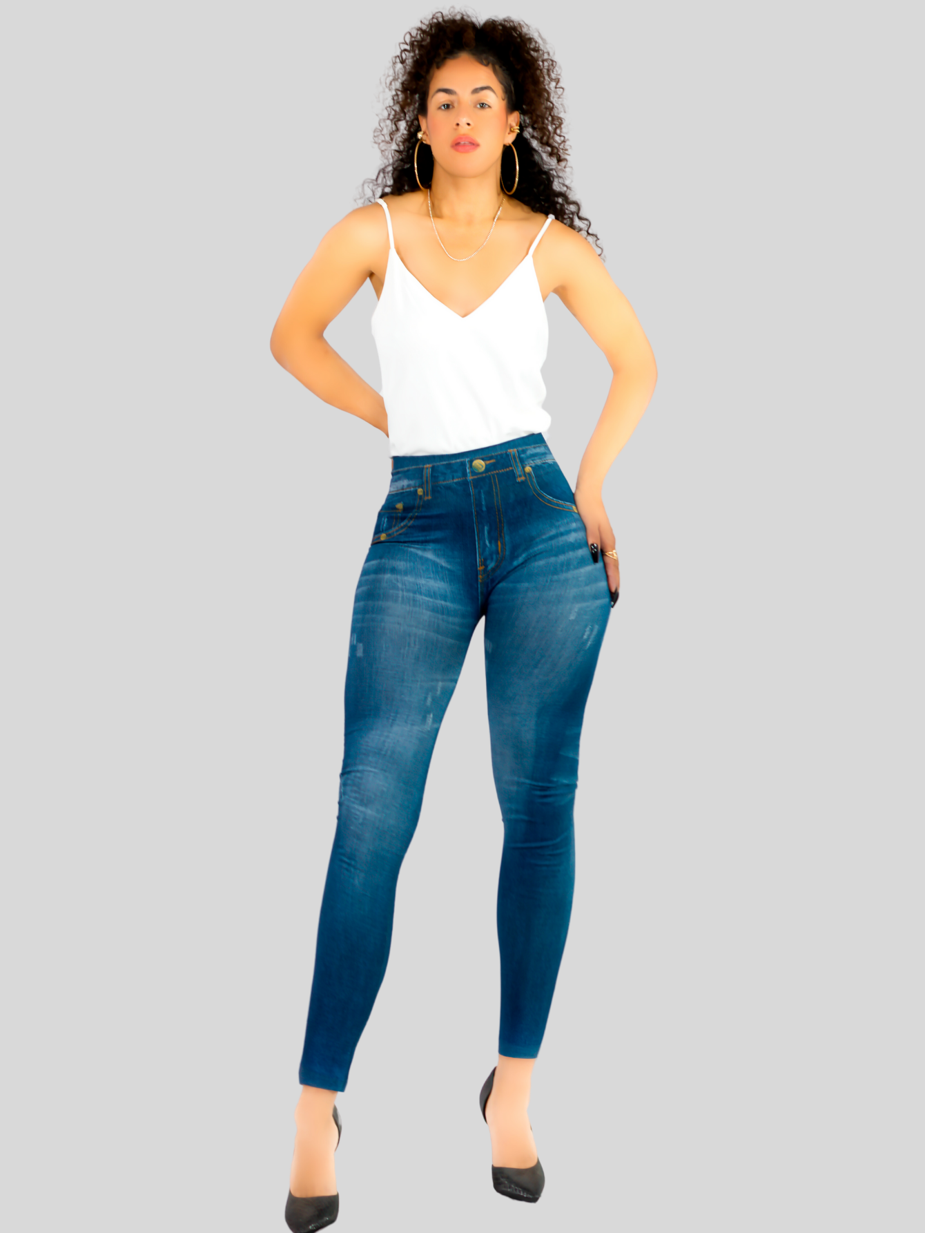 Foto 3 pulgar | Leggins Mujer Unitalla Mezclilla Faja Alta Estilo Pantalón Mezclilla Calidad Premium Tiro Alto Lic-055-5 Azul Mallon
