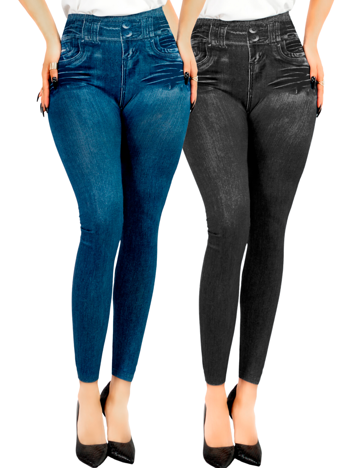 Foto 2 pulgar | Pack De 2 Leggins Unitalla Mujer Mezclilla Faja Alta Estilo Pantalón Mezclilla Lic-55-5-px2 Variedad De Diseños