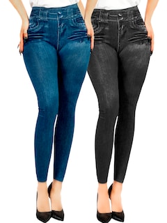 Foto 1 | Pack De 2 Leggins Unitalla Mujer Mezclilla Faja Alta Estilo Pantalón Mezclilla Lic-55-5-px2 Variedad De Diseños