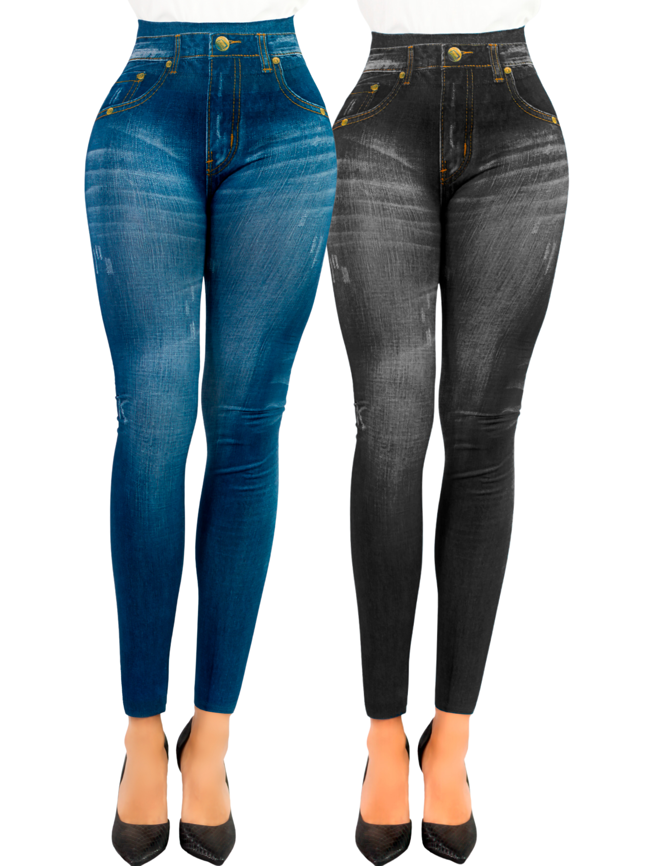 Foto 2 pulgar | Pack De 2 Leggins Unitalla Mujer Mezclilla Faja Alta Estilo Pantalón Mezclilla Lic-55-5-px2 Variedad De Diseños