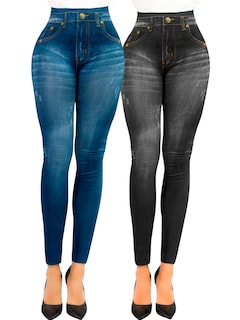 Foto 1 | Pack De 2 Leggins Unitalla Mujer Mezclilla Faja Alta Estilo Pantalón Mezclilla Lic-55-5-px2 Variedad De Diseños
