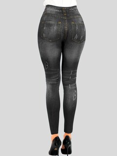 Foto 6 | Pack De 2 Leggins Unitalla Mujer Mezclilla Faja Alta Estilo Pantalón Mezclilla Lic-55-5-px2 Variedad De Diseños