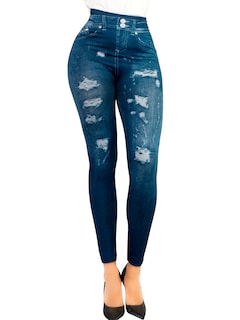 Foto 1 | Leggins Mujer Unitalla Mezclilla Faja Alta Estilo Pantalón Mezclilla Calidad Premium Tiro Alto Lic-055-5 Azul Mallon