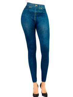 Foto 1 | Leggins Mujer Unitalla Mezclilla Faja Alta Estilo Pantalón Mezclilla Calidad Premium Tiro Alto Lic-055-5 Azul Mallon