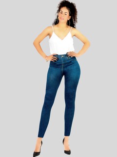 Foto 2 | Leggins Mujer Unitalla Mezclilla Faja Alta Estilo Pantalón Mezclilla Calidad Premium Tiro Alto Lic-055-5 Azul Mallon