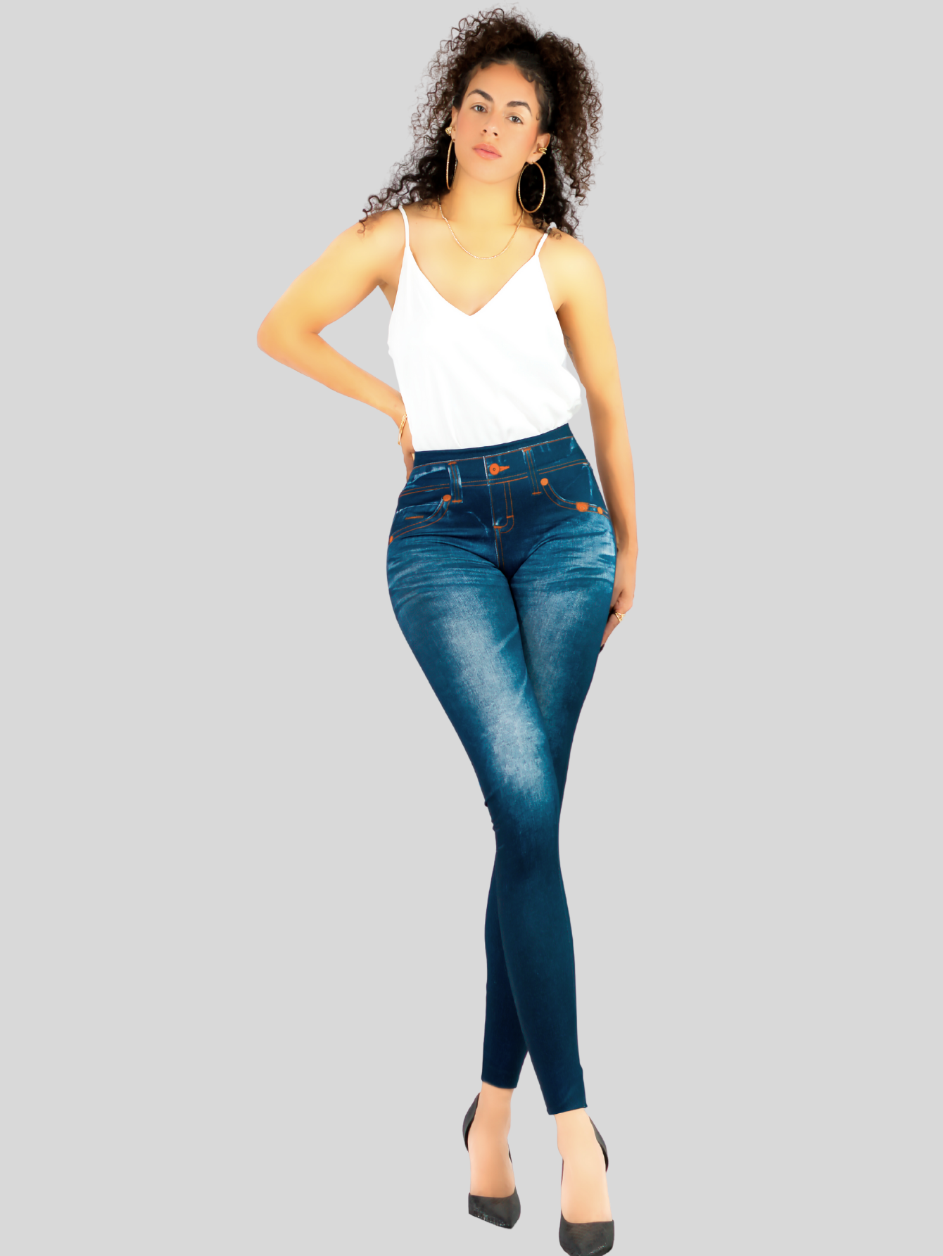 Foto 2 | Leggins Mujer Unitalla Mezclilla Faja Alta Estilo Pantalón Mezclilla Calidad Premium Tiro Alto Lic-055-5 Azul Mallon