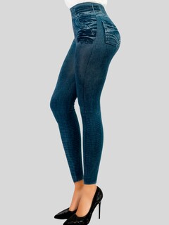 Foto 4 | Leggins Mujer Unitalla Mezclilla Faja Alta Estilo Pantalón Mezclilla Calidad Premium Tiro Alto Lic-055-5 Azul Mallon