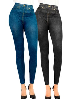 Foto 1 | Pack De 2 Leggins Unitalla Mujer Mezclilla Faja Alta Estilo Pantalón Mezclilla Lic-55-5-px2 Variedad De Diseños