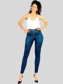 Foto 2 | Pack De 2 Leggins Unitalla Mujer Mezclilla Faja Alta Estilo Pantalón Mezclilla Lic-55-5-px2 Variedad De Diseños