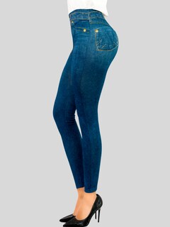 Foto 4 | Pack De 2 Leggins Unitalla Mujer Mezclilla Faja Alta Estilo Pantalón Mezclilla Lic-55-5-px2 Variedad De Diseños