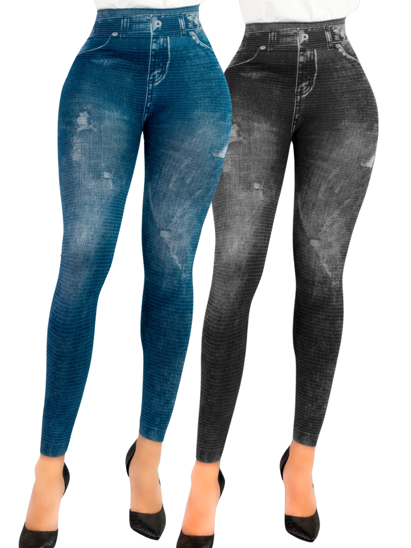 Foto 2 pulgar | Pack De 2 Leggins Unitalla Mujer Mezclilla Faja Alta Estilo Pantalón Mezclilla Lic-55-5-px2 Variedad De Diseños