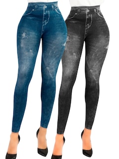 Foto 1 | Pack De 2 Leggins Unitalla Mujer Mezclilla Faja Alta Estilo Pantalón Mezclilla Lic-55-5-px2 Variedad De Diseños