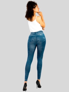 Foto 3 | Pack De 2 Leggins Unitalla Mujer Mezclilla Faja Alta Estilo Pantalón Mezclilla Lic-55-5-px2 Variedad De Diseños